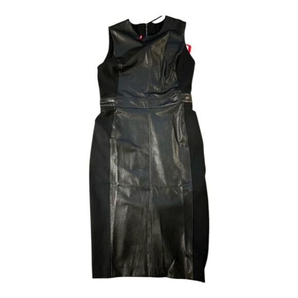 Spanx Leather Like Mixed Media Fitted Sheath Dress Size Medium M Black new! - Picture 2 of 12